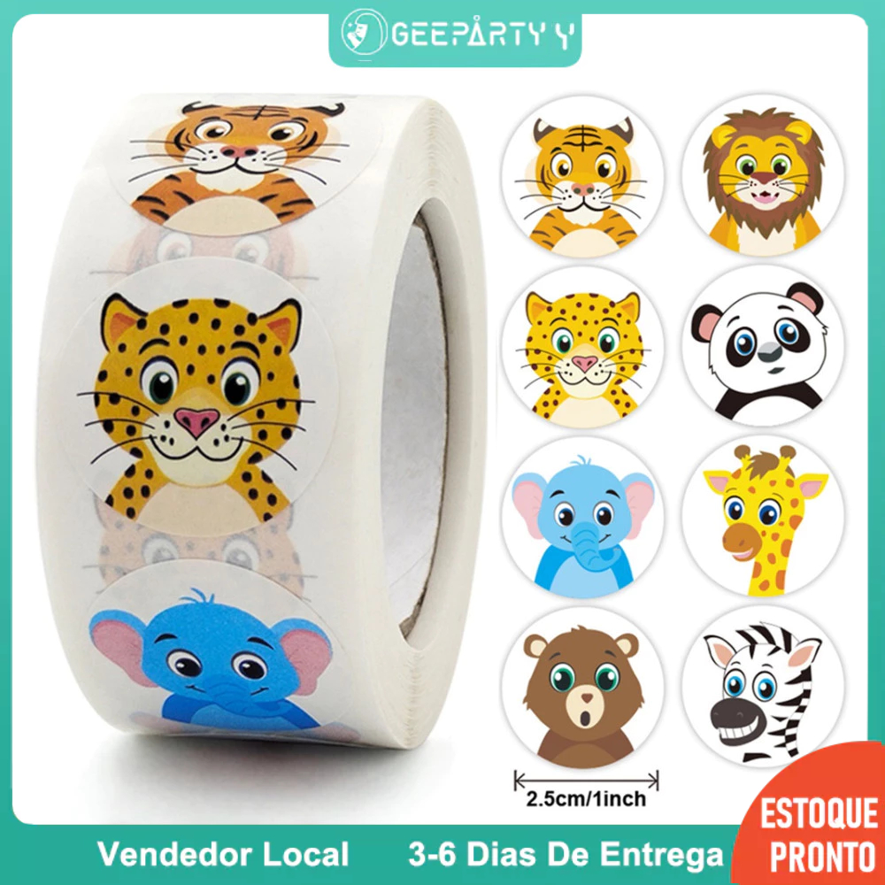 GeeParty – Rolo de Etiquetas com Animais da Selva (500 Unidades por Rolo) para Festa de Aniversário Safári em Oferta na Shopee