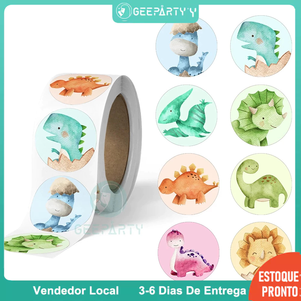 GeeParty 500 Peças Adesivos de Dinossauro com Técnica de Água (8 Estilos) para Festa Infantil
