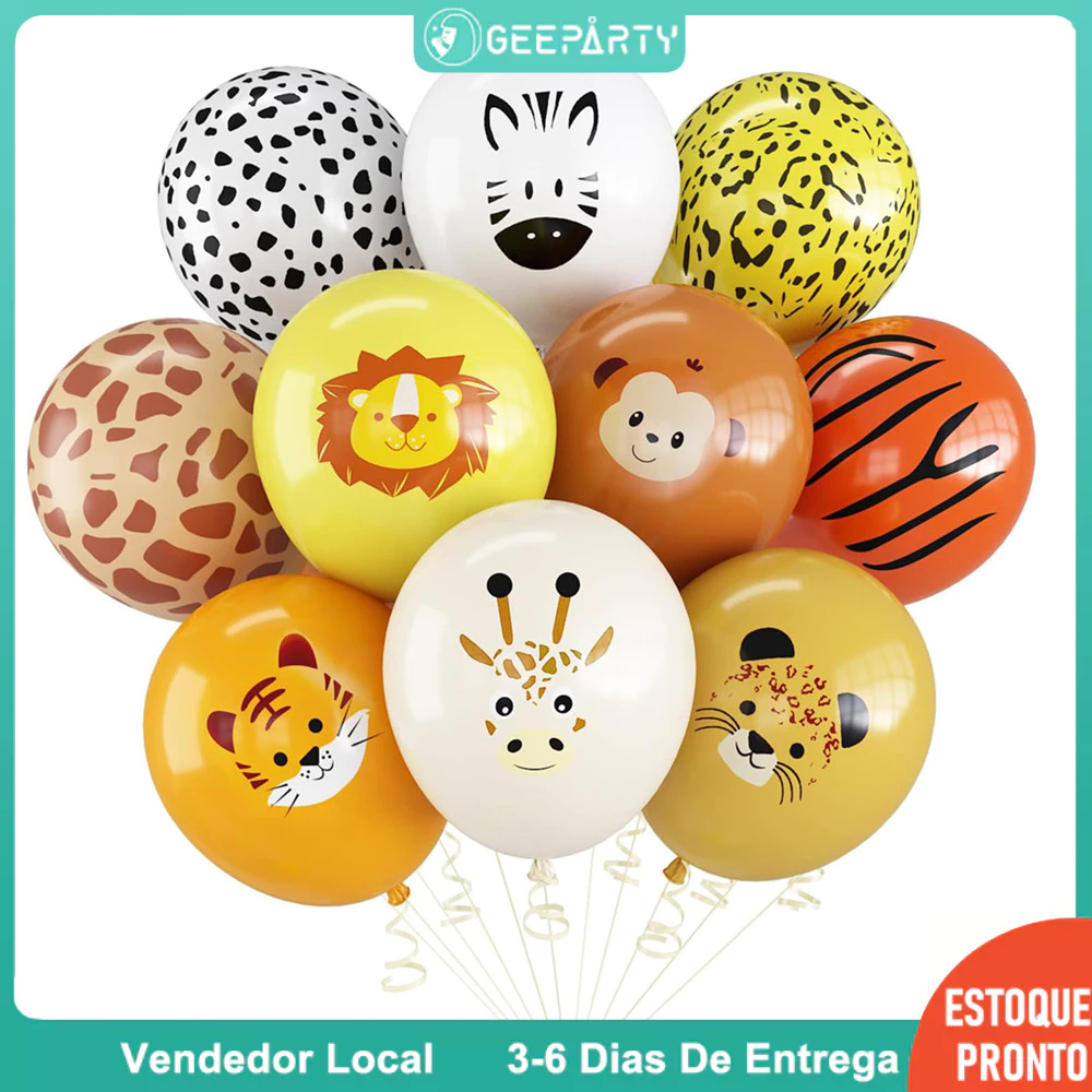 GeeParty – Bexigas de Animais da Selva (10 ou 20 Unidades) de 30 cm Misturadas para Festa de Aniversário em Oferta na Shopee