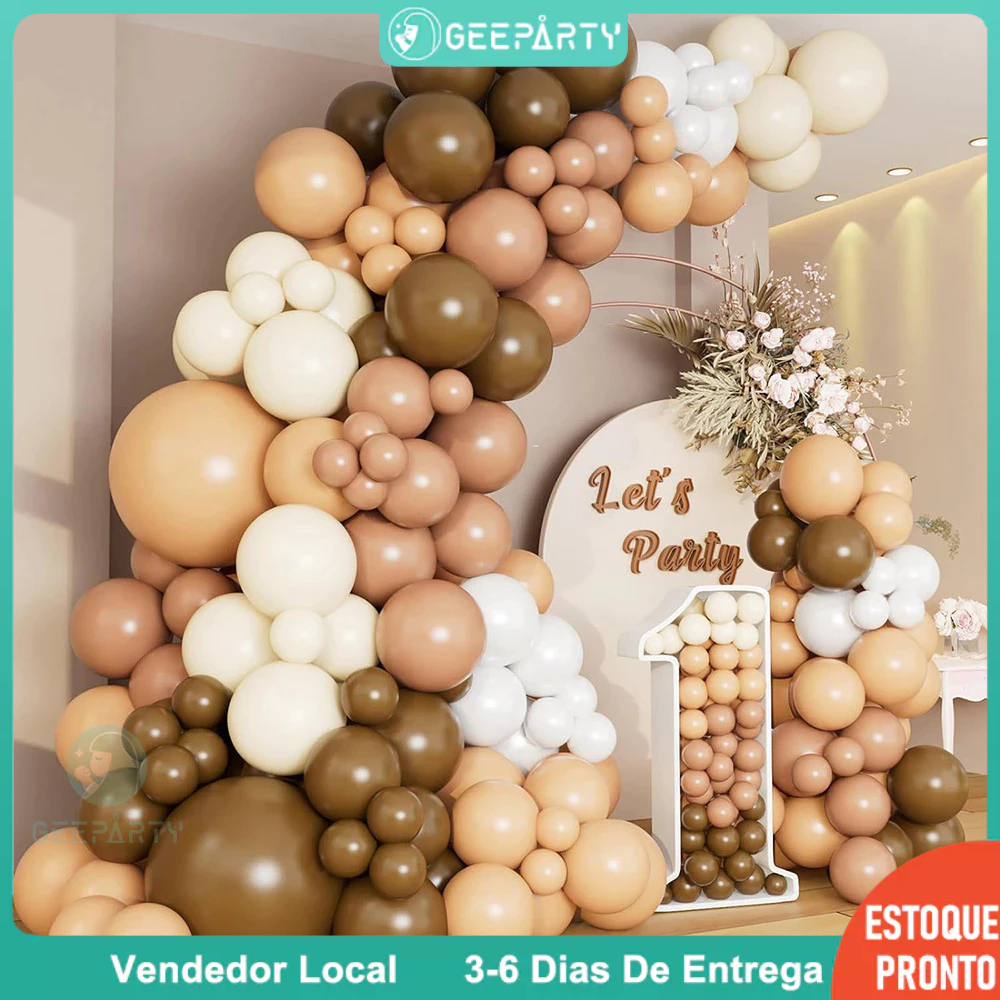 GeeParty 124 Peças Conjunto De Guirlanda De Balão Marrom Retrô Cáqui Marfim Nude Arco Para Decorações De Festa De em Oferta na Shopee