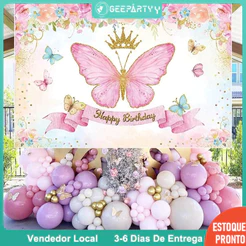 GeeParty – Fundo de Pano para Festa Infantil 150 x 100 cm com Tema Borboleta
