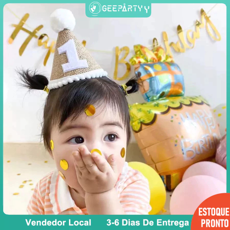 GeeParty – 1-3 Anos Chapéu de Aniversário para Bebê em Juta para Festa