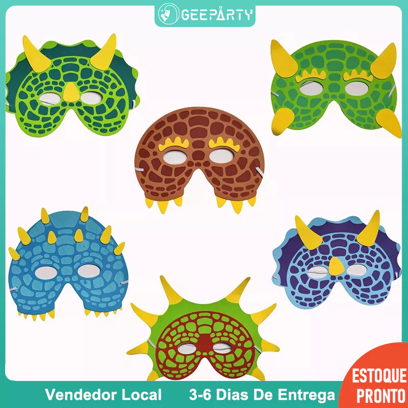 GeeParty 6pcs Máscaras Dinossauro Infantil - Acessório Fantasia para Festa Temática em Oferta na Shopee