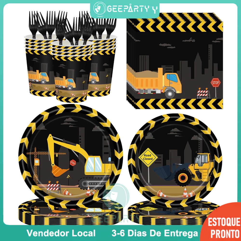 GeeParty Novo Tema De Construção Talheres Caminhão Basculante Crianças Festa De Aniversário Decoração De Mesa Pratos De