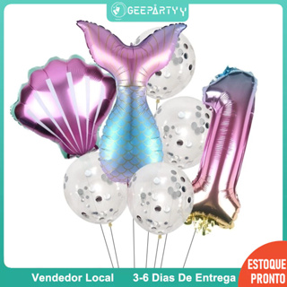 GeeParty – 7 Unidades Balões de Sereia com Números para Festa de Aniversário em Oferta na Shopee