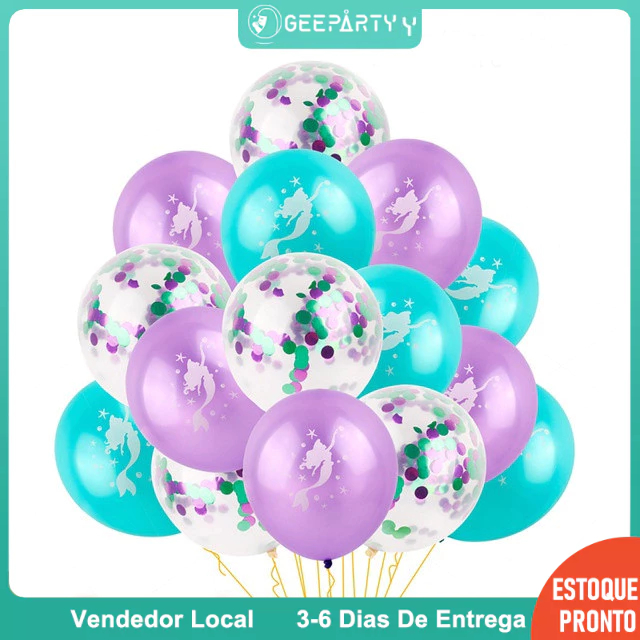 GeeParty 15/30 Peças De Balão De Látex Sereia Para Festa De Aniversário , Decorações Festivas em Oferta na Shopee