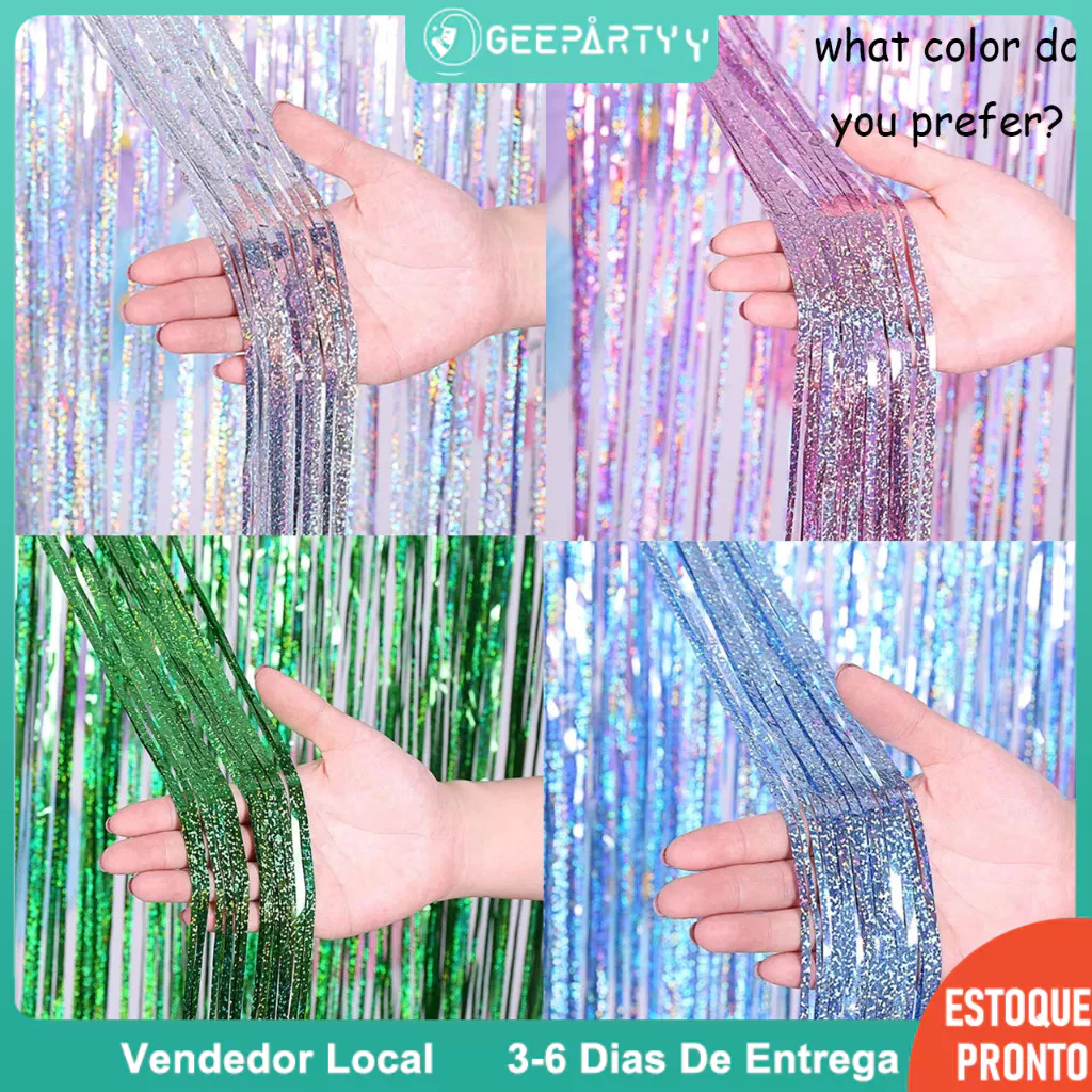 GeeParty - 1x2M Cortina de Laser com Frisos para Fundo de Foto em Festa ou Decoração de Aniversário em Oferta na Shopee