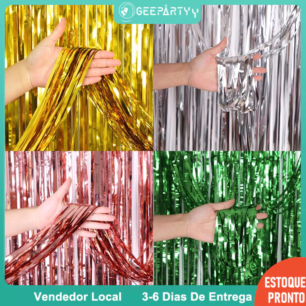 GeeParty Kit 1/2/3 1*2M Cortina De Chuva Com Franjas Metálicas Para Cenário De Festa De Aniversário , Decorações em Oferta na Shopee