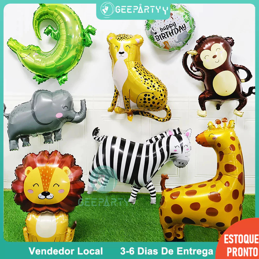 GeeParty 8 Peças De Balão Laminado Com Tema De Animal De Desenho Animado , Sorriso Fofo , Leão , Elefante , Macaco , Bal em Oferta na Shopee
