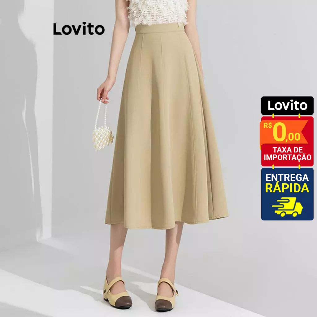 Lovito Saias Casuais Estrutura Lisa para Mulheres LNE61443 em Oferta na Shopee