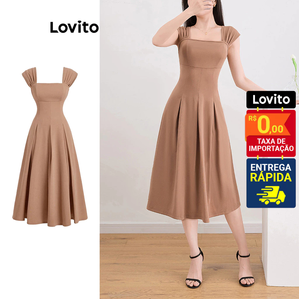 Lovito Vestido Elegante Vestido Básico Para Mulheres L109MD457 em Oferta na Shopee