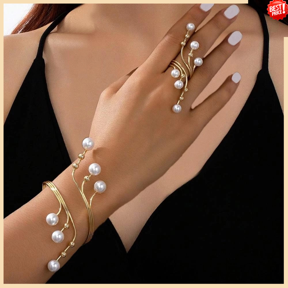 Moda Pulseira Enrolamento Anel Simples Geométrico Pérola Conjunto De Jóias Para Uso Diário Presente Feminino em Oferta na Shopee
