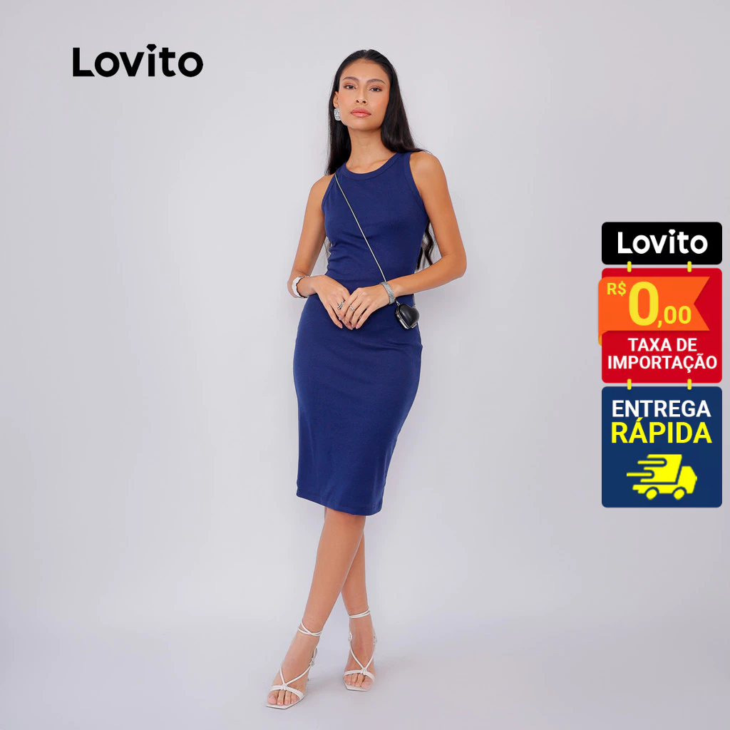 Detalhes do Lovito Vestido Casual Lápis para Mulheres LB676BRL706
