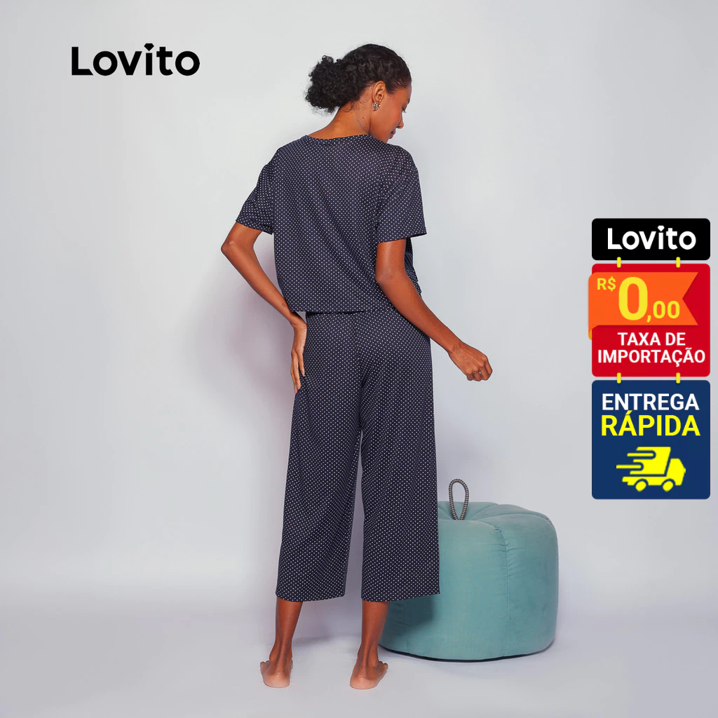 Detalhes do Lovito Pijama Poá Calça e Blusa para Mulheres LB720BRL750