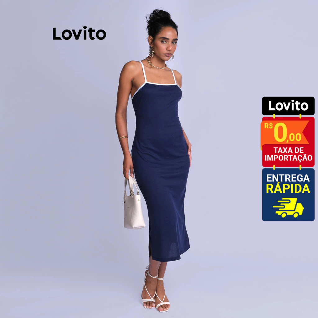 Lovito Vestido Casual Lisa para Mulheres LB939BRL969 em Oferta na Shopee