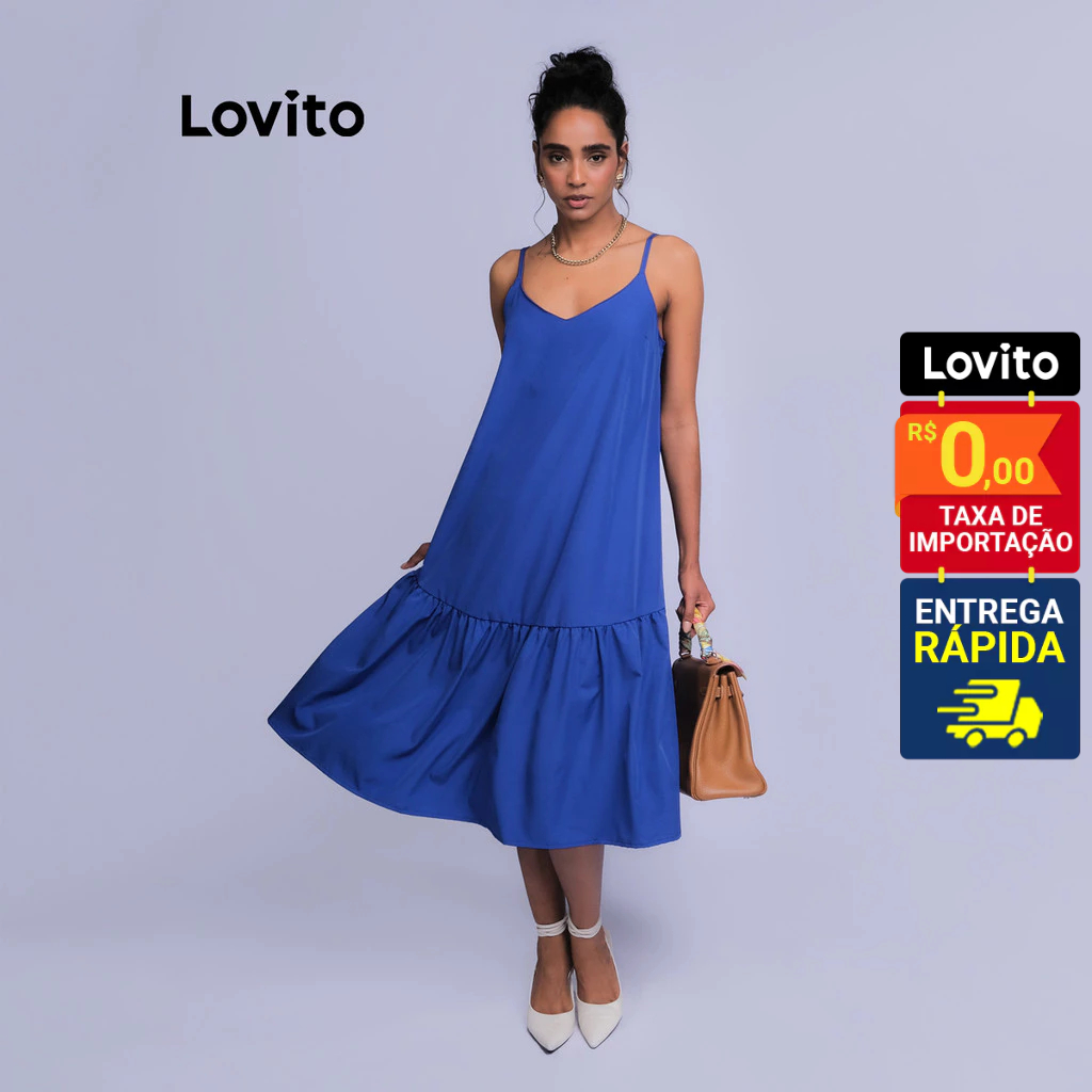 Lovito Vestido Elegante Liso Feminino LB672BRL702 em Oferta na Shopee