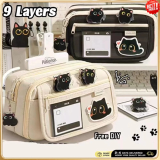 Estojo De Lápis De Gato De Desenho Animado De 9 Camadas Bolsa De Caneta De Pano Oxford Fofa De Grande Capacidade Papelar em Oferta na Shopee