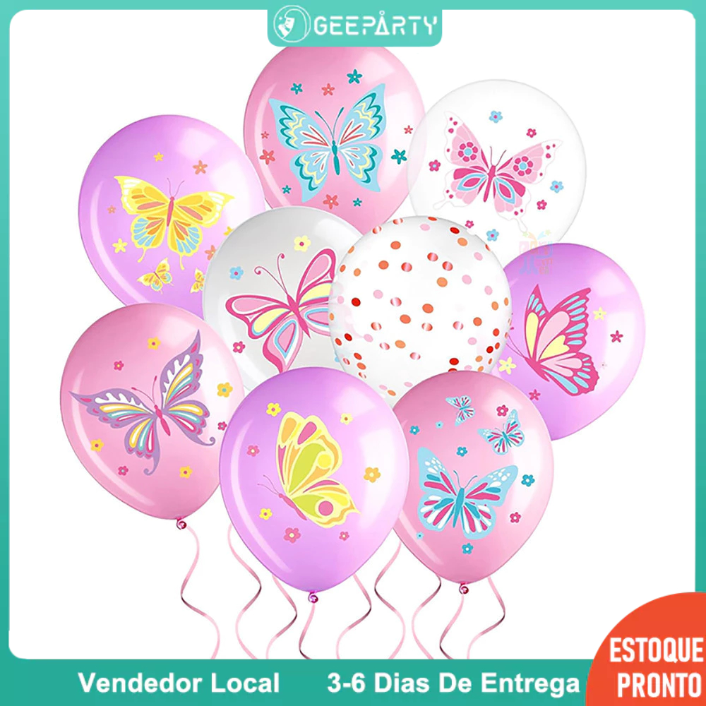 GeeParty Kit 10pcs Balão Borboleta Latex 12 Polegadas - Decoração para Festa de Aniversário