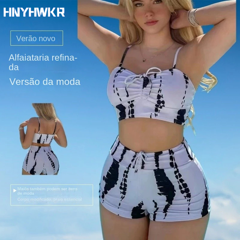 Biquíni  novo estilo cintura alta Boxer maiô transparente de duas peças moda maiô fresco maio feminino praia【HNYHWKR】