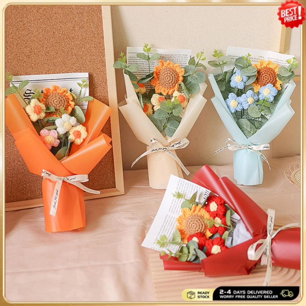 Buquê De Girassol De Crochê Feito À Mão – Flores Artificiais De Malha , Presente Floral Eterno Para O Dia Das Mães , For em Oferta na Shopee