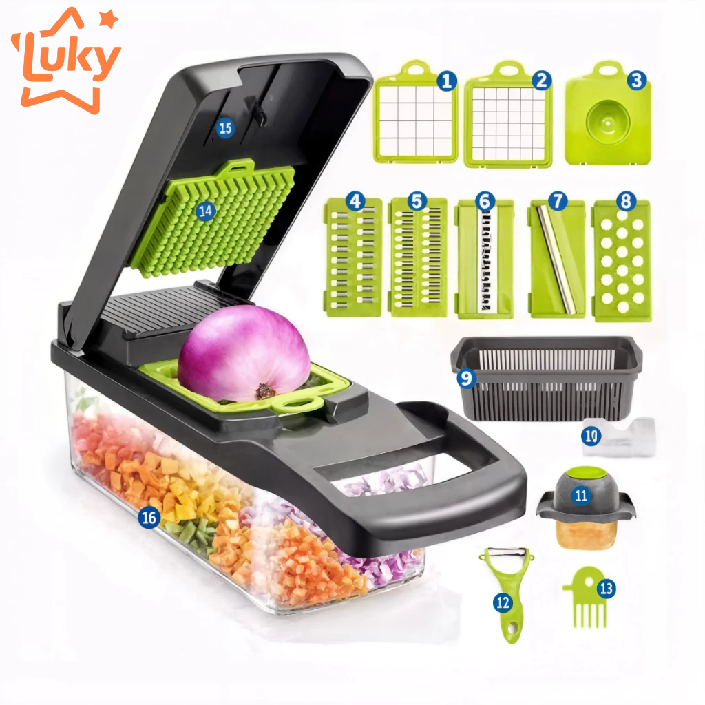 Fatiador de Legumes 16 em 1 Cortador Ralador Picador Multifuncional Cozinha com Lâminas Inox