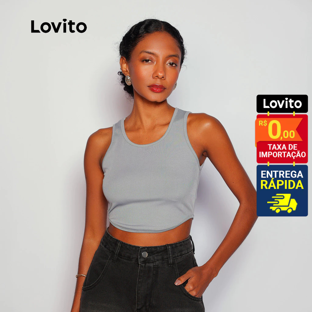 Lovito Regata Casual Lisa para Mulheres LB587BRL617 em Oferta na Shopee