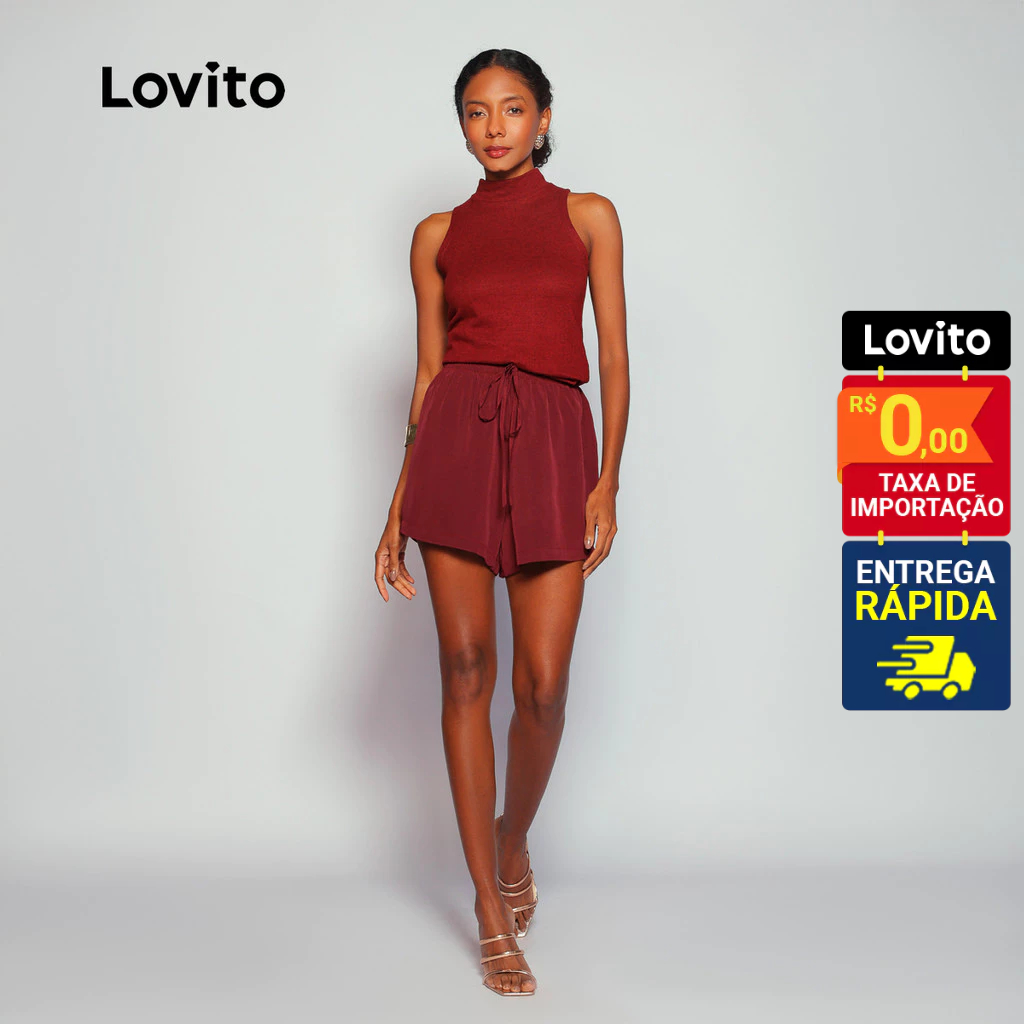 Lovito Shorts Casual Liso para Mulheres LB530BRL560 em Oferta na Shopee