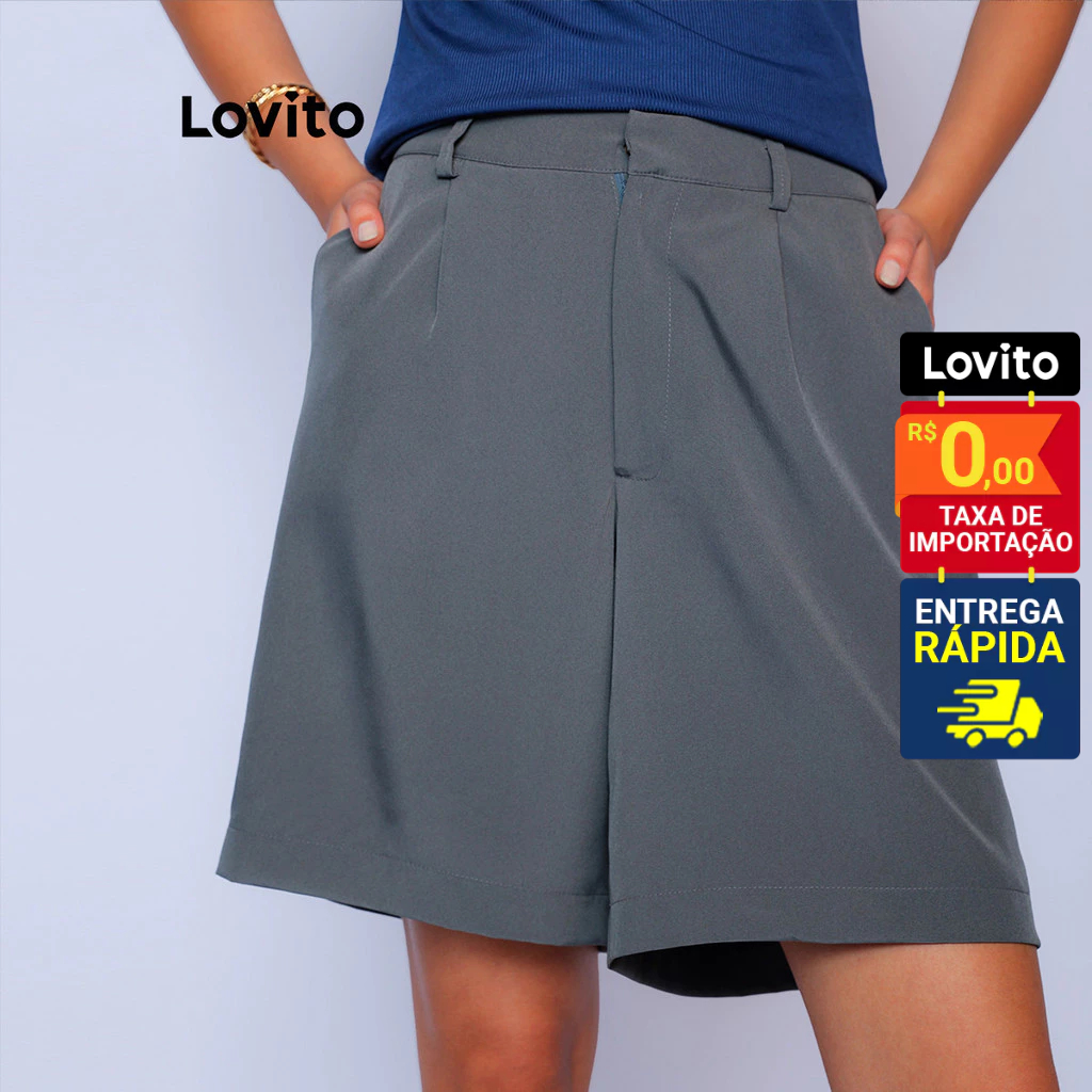 Lovito Shorts Casuais Lisos Femininos LB787BRL817
