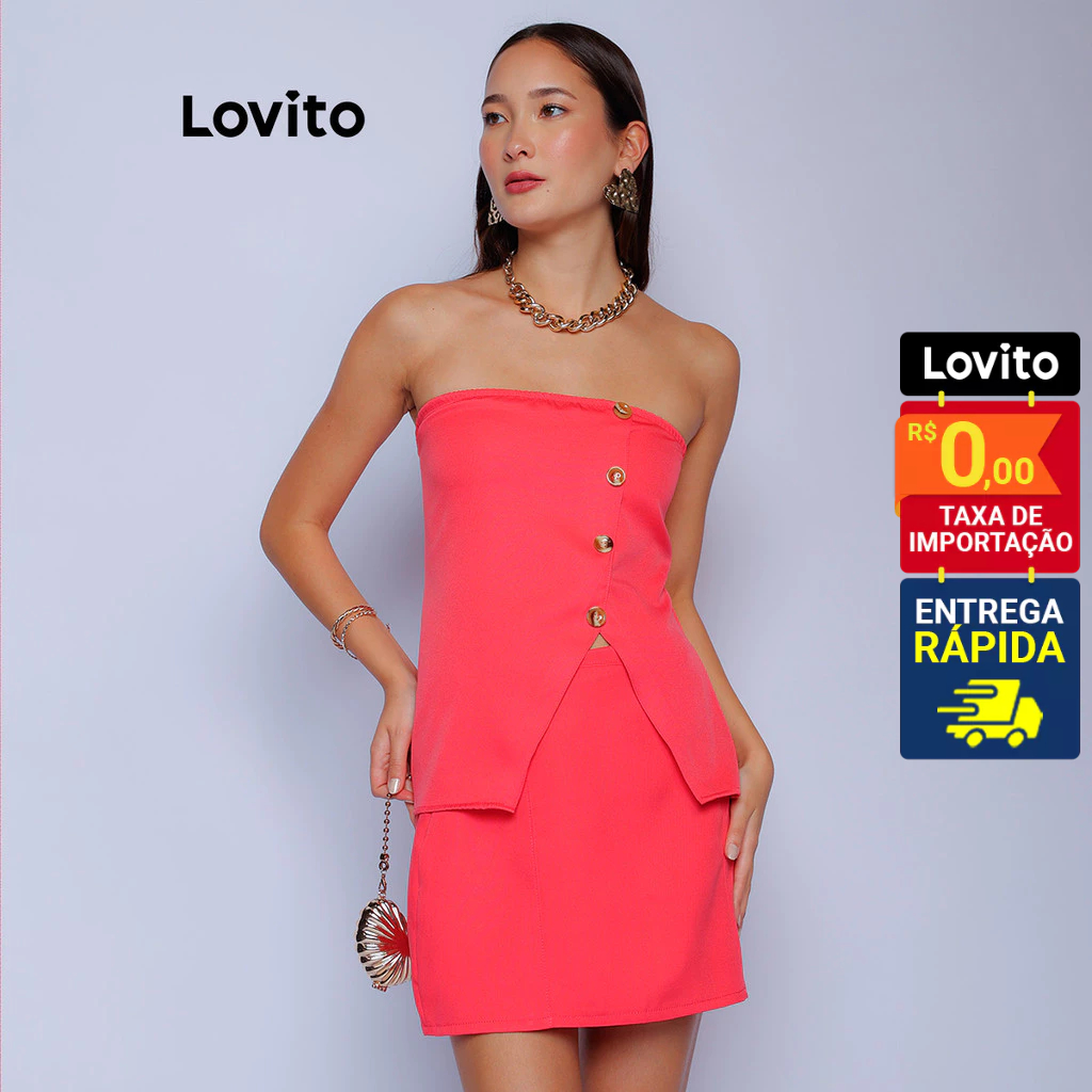 Lovito Saia Pink Curta Lisa Elegante Alfaiataria Feminina LB1073BRL1103 em Oferta na Shopee