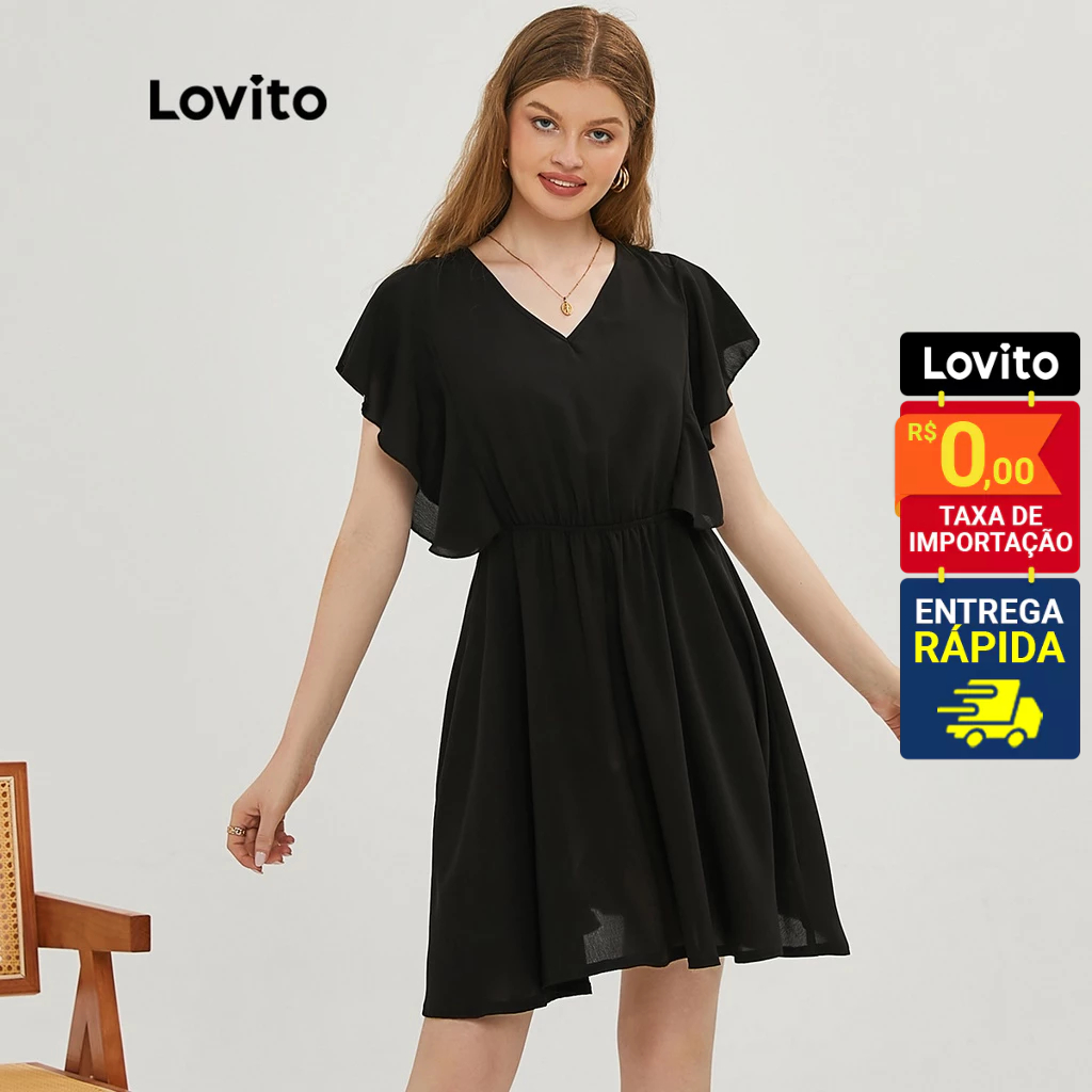 Lovito Vestido Boho Manga Borboleta Liso L20D326