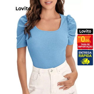 Lovito Camiseta Feminina Casual Malha Canelada Lisa LNE48463