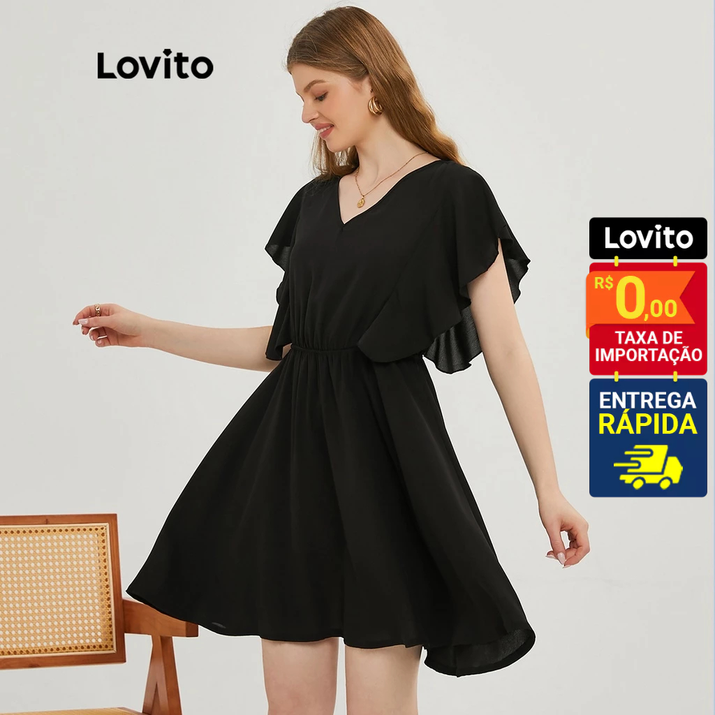 Lovito Vestido Boho Manga Borboleta Liso L20D326