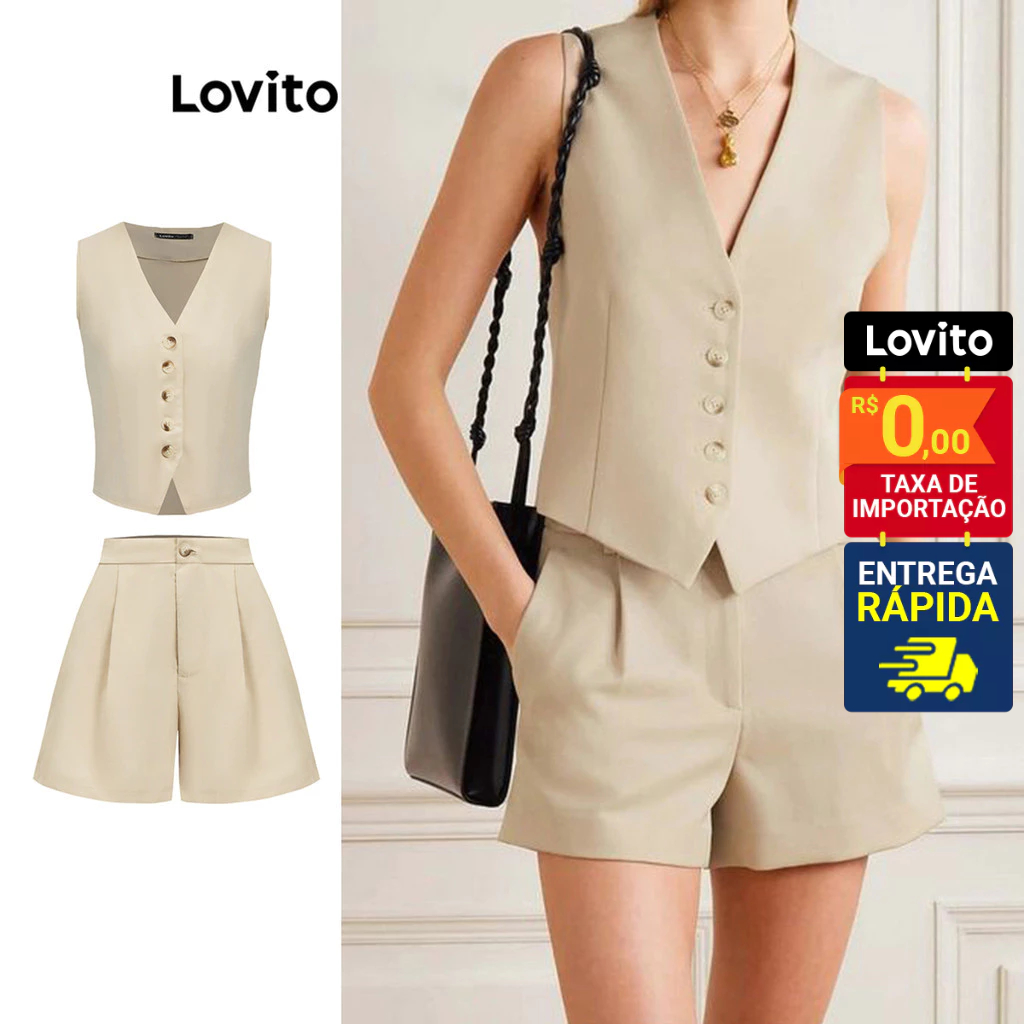 Lovito Tops ou calças Femininas Casuais com Botões na Frente L87ED138