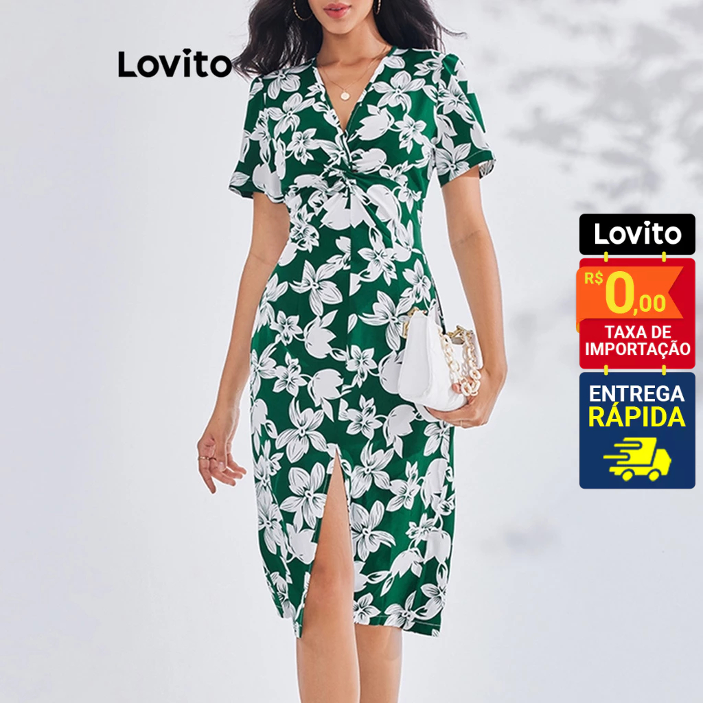 Lovito Vestido Casual Floral com Nó para Mulheres LBE03142