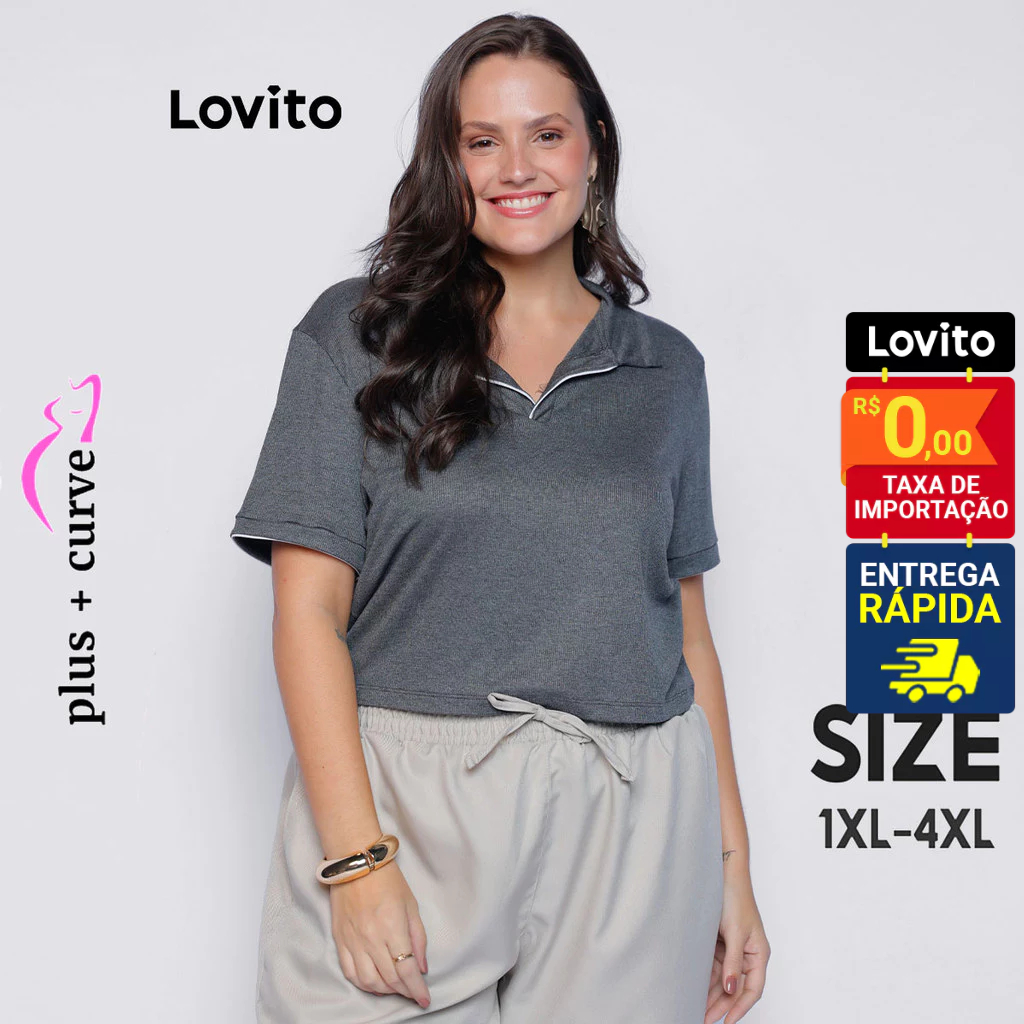 Lovito Blusa Feminina Casual Plus Size Lisa LB921BRL951 em Oferta na Shopee