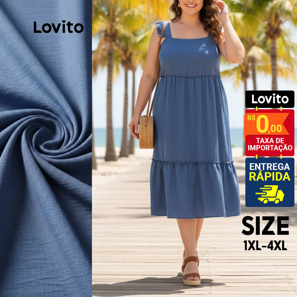 Lovito Vestido Delicado Plus Size Feminino Duna LB932BRL962 em Oferta na Shopee