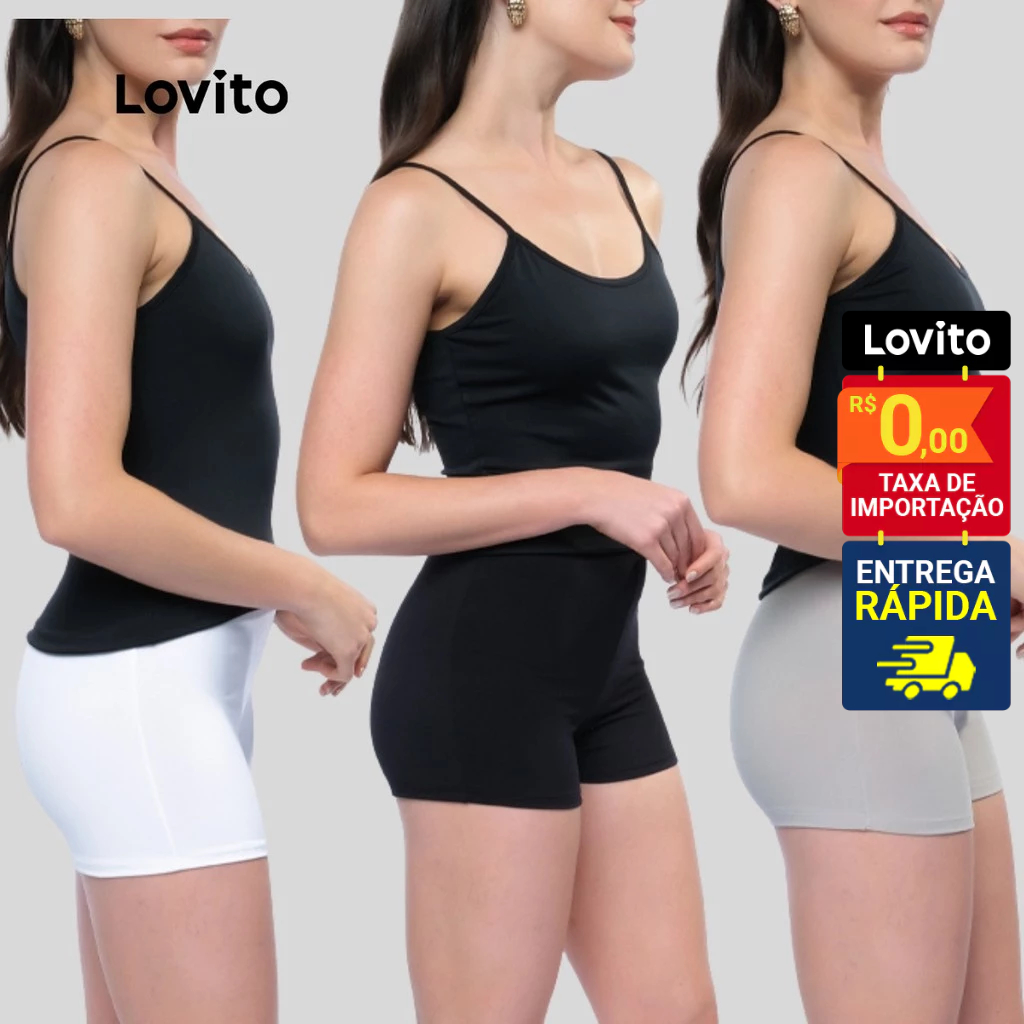 Lovito Kit 3 Shorts Feminino Segunda Pele Malha Liso LB1314BRL1344 em Oferta na Shopee