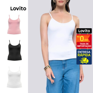 Lovito Kit 3 Regatas Feminina Alça Fina Casual Lisa LB1310BRL1340 em Oferta na Shopee