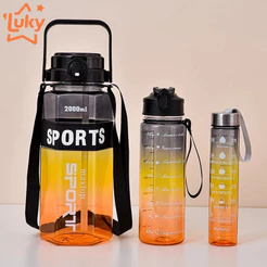 kit 3 Garrafa De Água Squeeze Academia Com 2000ml 700ml E 260ml Portátil Adesivos com alça