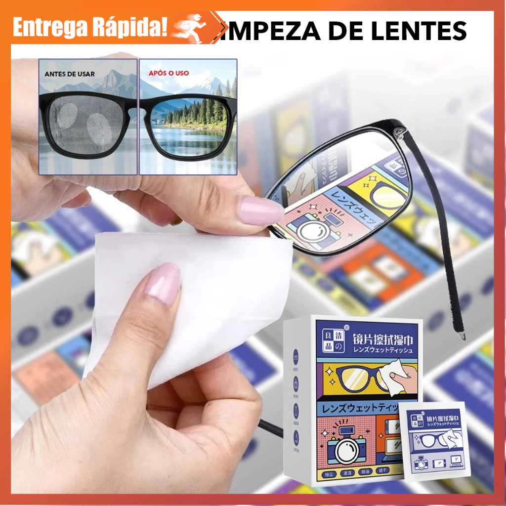 50/100Pcs Toalhetes Eficazes para Limpeza de Óculos e Lentes Descartáveis e Higienização Profunda, Sem Álcool