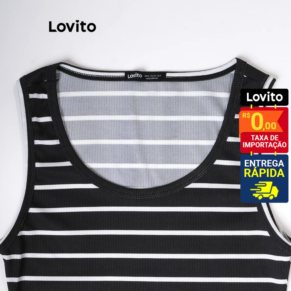 Detalhes do Lovito x Glenda Vestido Listrado Midi sem Manga Feminino B1BRL012