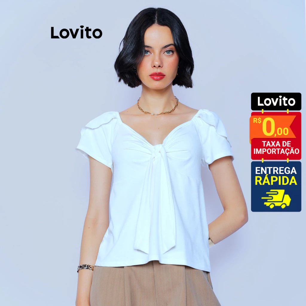 Lovito Blusa Casual Lisa Feminina LB922BRL952 em Oferta na Shopee
