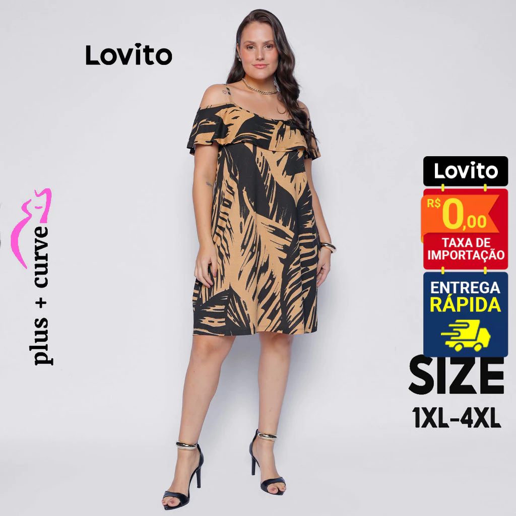 Lovito Vestido Casual Tropical Plus Size Curve Feminino LB1211BRL1241 em Oferta na Shopee