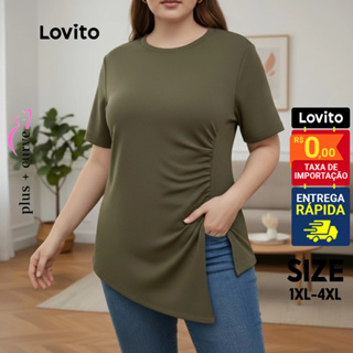 Lovito Blusa casual feminina plus size detalhe franzido LB858BRL888 em Oferta na Shopee