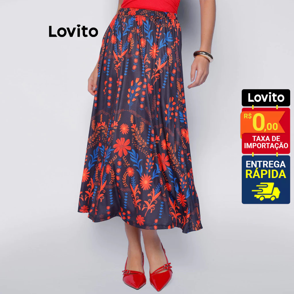 Lovito Saia Longa Com Bolsos Rodada Casual Estampa Tropical Feminina LB1056BRL1086 em Oferta na Shopee
