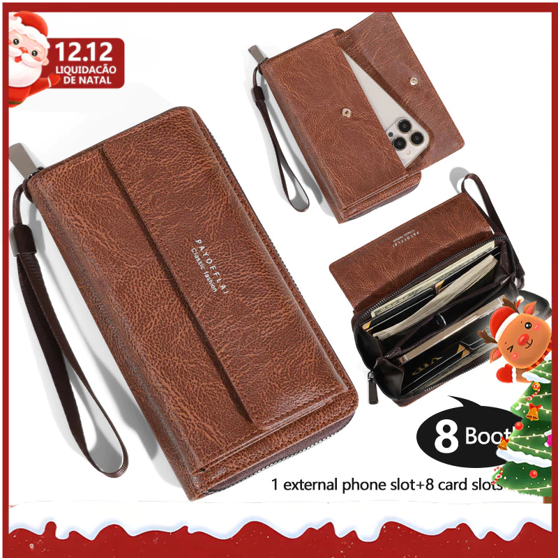 Carteira Longa Com Zíper Dupla Camada Embreagem Multi-Cartão Grande Capacidade PU Bolsa Para Celular Masculina em Oferta na Shopee