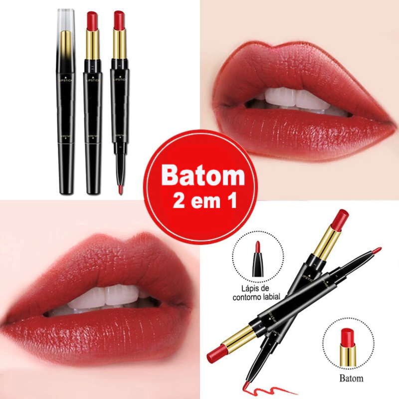 Batom Duplo 2 em 1 com Lápis de Lábios e Batom , delineador labial à prova d'água de longa duração, maquiagem não pegajo