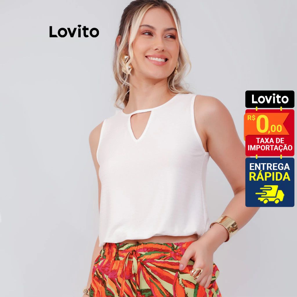 Lovito Blusa Sem Mangas com Decote Triangulo Chic Moda Feminina LB1287BRL1319 em Oferta na Shopee