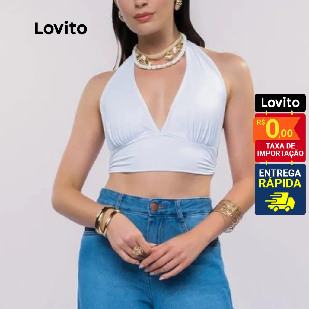Lovito Top Sexy Feminino Frente Única LB1434BRL1464 em Oferta na Shopee