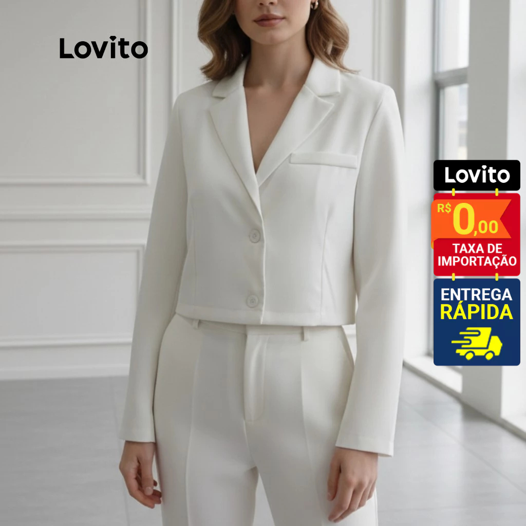 Lovito Casual Blazer Liso Com Botão Na Frente Para Mulheres LB788BRL818 em Oferta na Shopee